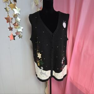Black Christmas Trees and Stars with Moon vest sz 2XL